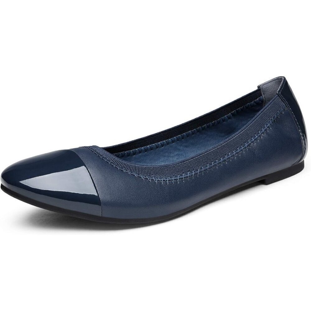 Dream Pairs Women Flex-navy Faux Leather Flexible Stretch Ballerina Flats Shoes